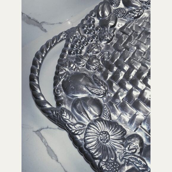 Large Vintage Lenox Fruit Weave Grapes Pewter Serving Tray With Handles 22 x 15 - Picture 2 of 9